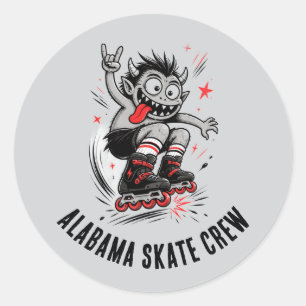 Cartoon Monster Roller Skating Classic Round Sticker