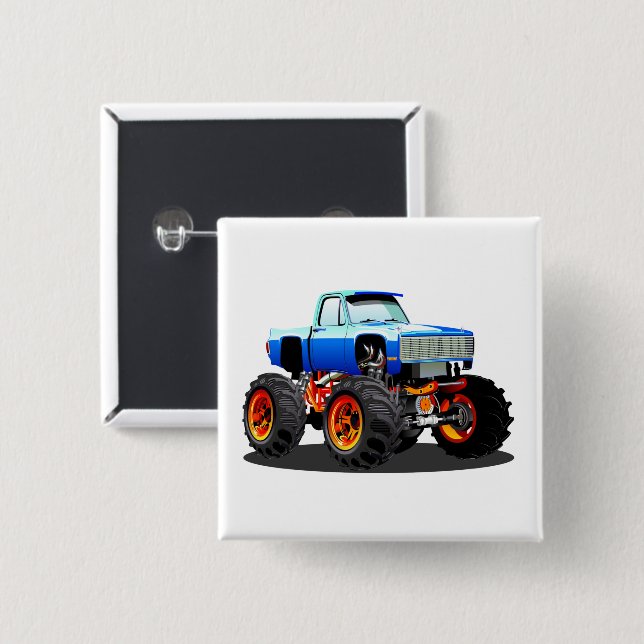 Cartoon monster truck 15 cm square badge (Front & Back)