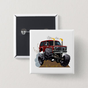 Cartoon monster truck 15 cm square badge