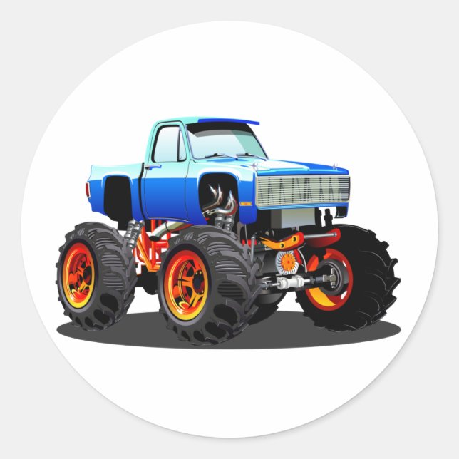 Cartoon monster truck classic round sticker (Front)