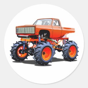 Cartoon monster truck classic round sticker