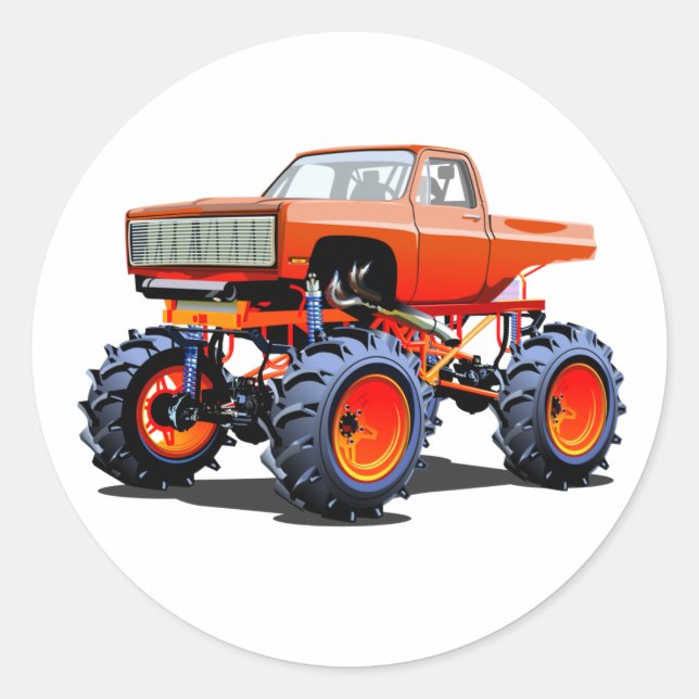 Cartoon monster truck classic round sticker (Front)