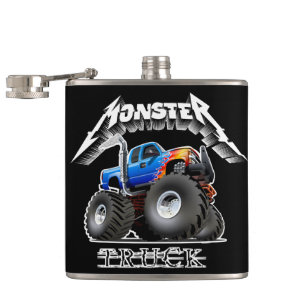Cartoon monster truck hip flask