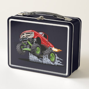 Cartoon monster truck metal lunch box