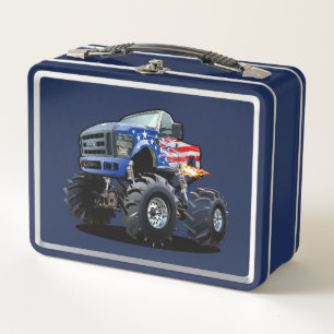 Cartoon monster truck metal lunch box