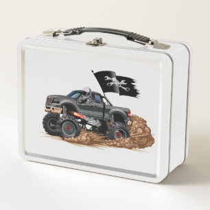 Cartoon monster truck metal lunch box