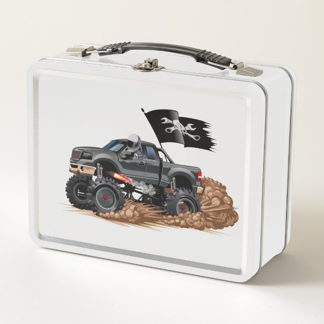 Cartoon monster truck metal lunch box (Front)