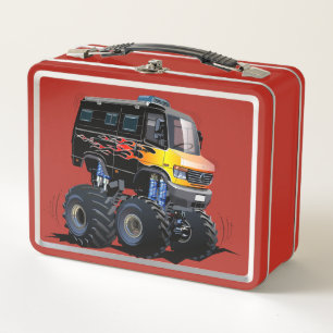 Cartoon monster truck metal lunch box