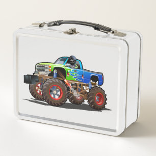 Cartoon monster truck metal lunch box