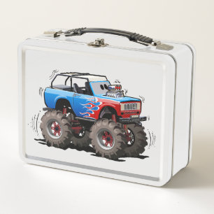 Cartoon monster truck metal lunch box