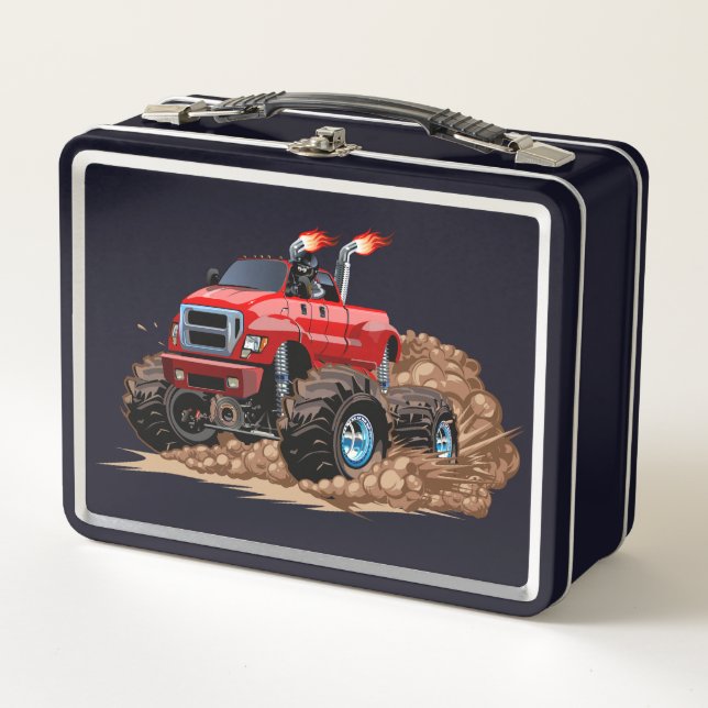Cartoon monster truck metal lunch box (Front)