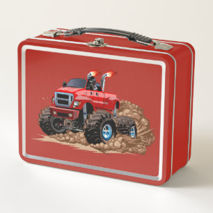Cartoon monster truck metal lunch box