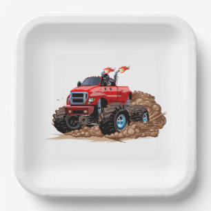 Cartoon monster truck paper plate