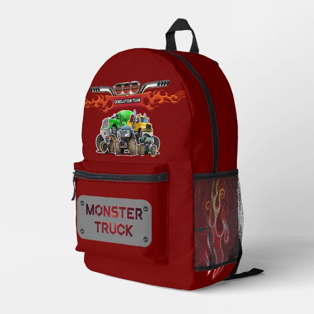 Cartoon monster truck printed backpack (Back Corner Right)