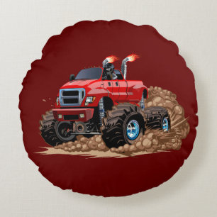Cartoon monster truck round cushion