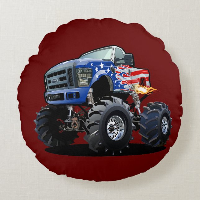 Cartoon monster truck round cushion (Front)