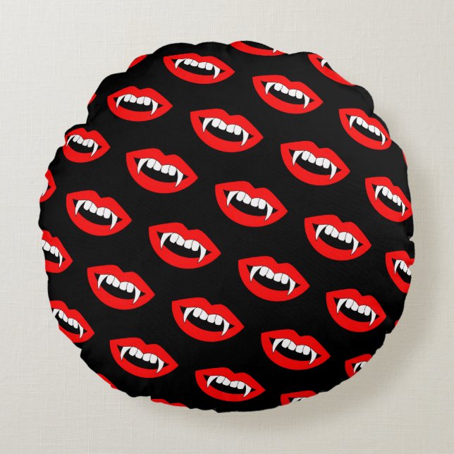 Cartoon Monster Vampire Lips sharp Teeth Fangs Round Cushion (Front)