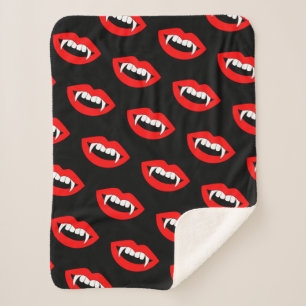 Cartoon Monster Vampire Lips sharp Teeth Fangs Sherpa Blanket