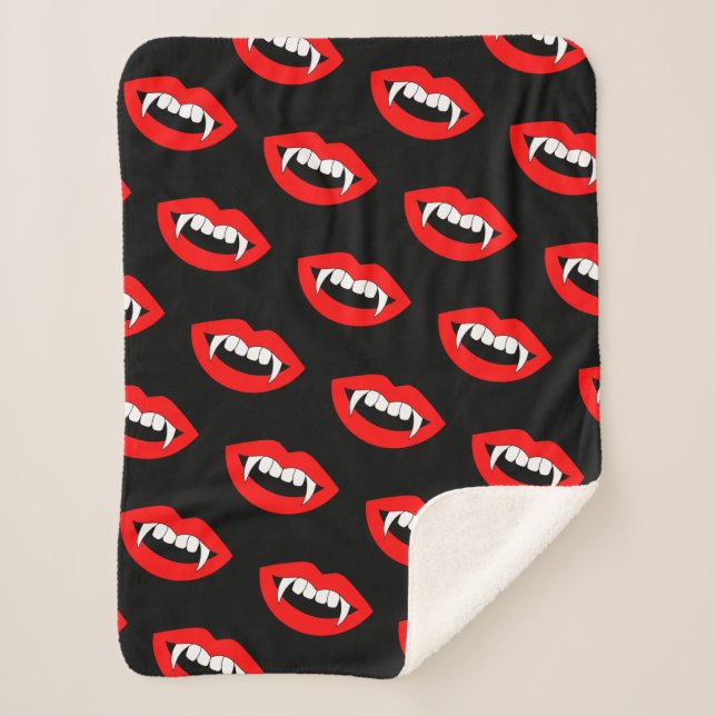 Cartoon Monster Vampire Lips sharp Teeth Fangs Sherpa Blanket (Front)