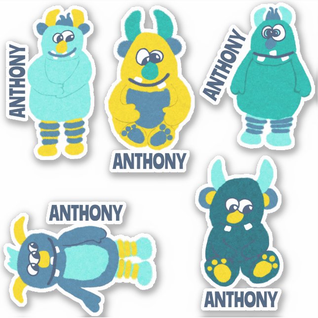 Cartoon Monsters Personalised Sticker Set (Front)