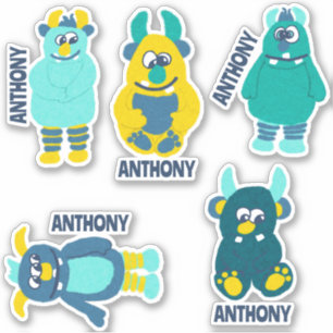 Cartoon Monsters Personalized Sticker Set