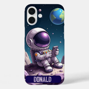 Cartoon Moon Astronaut Art Print iPhone 16 Plus Case