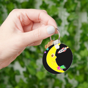 Cartoon Moon Rocket Keychain