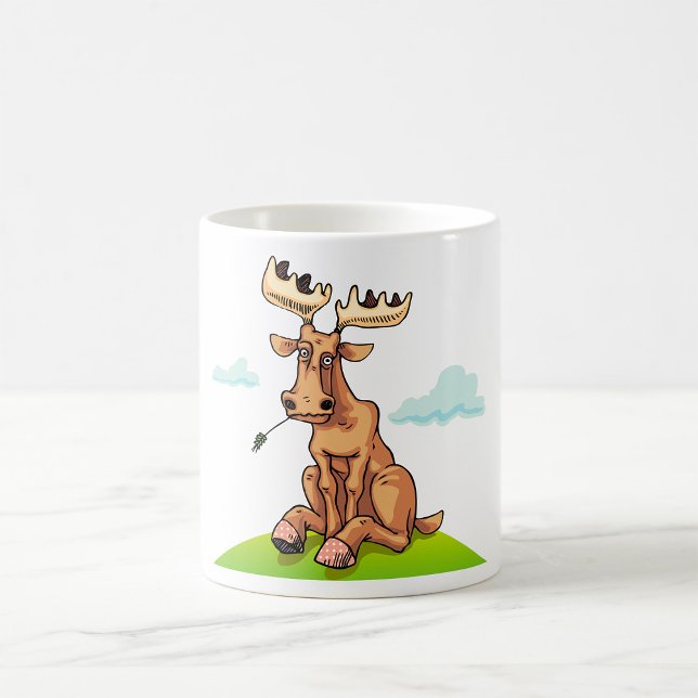 Cartoon Moose Eating Grass Coffee Mug (Creator Uploaded)
