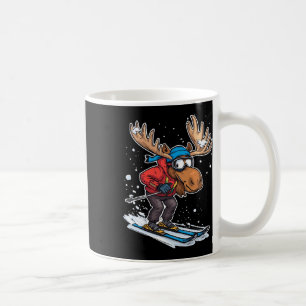 Cartoon Moose Skiing In Winter Outfit Illustration Coffee Mug