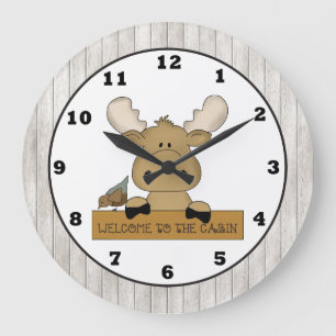Cartoon Moose Welcome Cabin wall clock