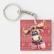 Cartoon Moose with Christmas Gift 