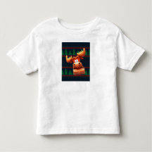 Cartoon Moose with Christmas Gift Kids Tshirt