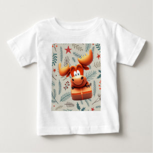 Cartoon Moose with Gift on Christmas  Pattern Baby T-Shirt