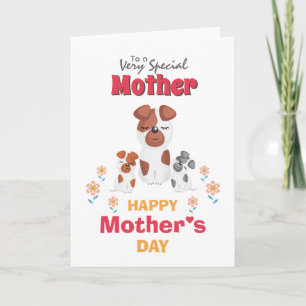 Cartoon mother child dog flowers mothers day card