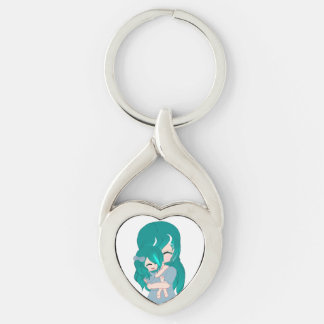 Cartoon Mother & Daughter Heart Keychain