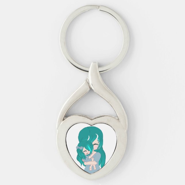 Cartoon Mother & Daughter Heart Keychain (Front)
