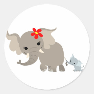 Cartoon Mother Elephant and Calf Sticker