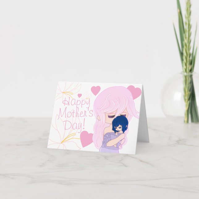 Cartoon Mother With Her Baby Girl Card (Front)