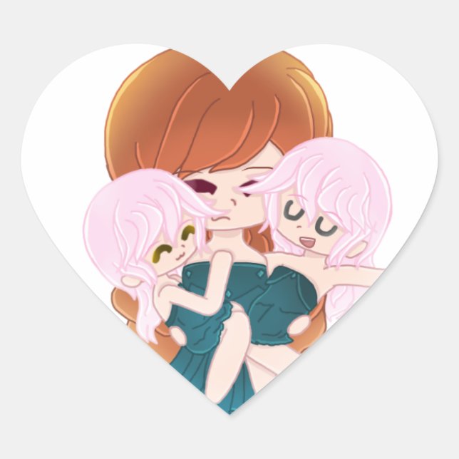 Cartoon Mother With Her Twins Sticker (Front)