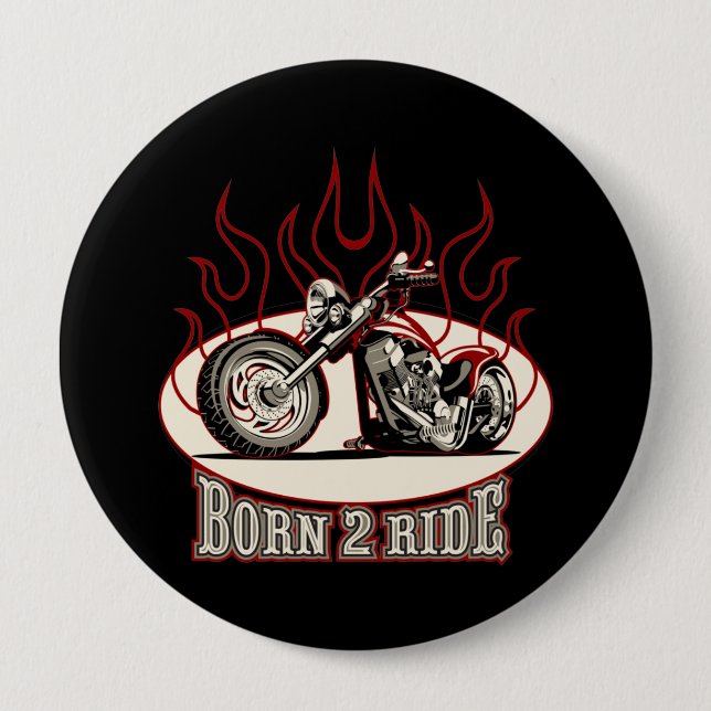 Cartoon motorbike 10 cm round badge (Front)