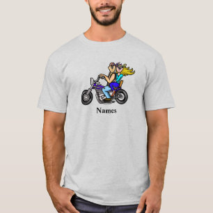 Cartoon Motorcycle Couple T-shirt Personalise Name
