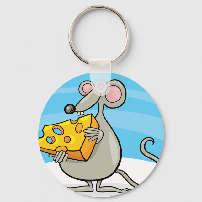 Cartoon Mouse Eating Cheese Key Ring (Front)