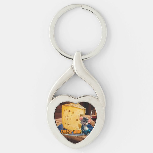 Cartoon Mouse falling in Love with a Cheese on a Key Ring (Front)