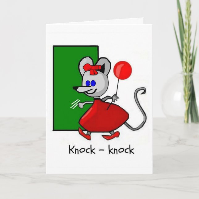 Cartoon Mouse Knock-Knock Joke Birthday Card (Front)