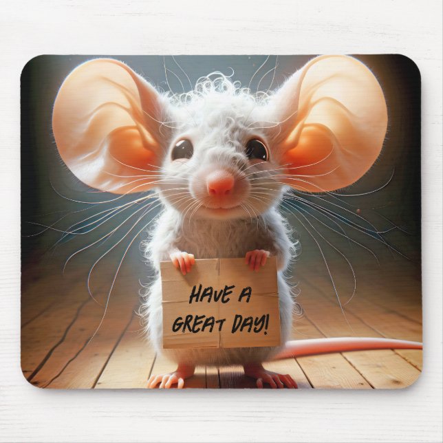Cartoon Mouse With Cardboard Sign Mat (Front)