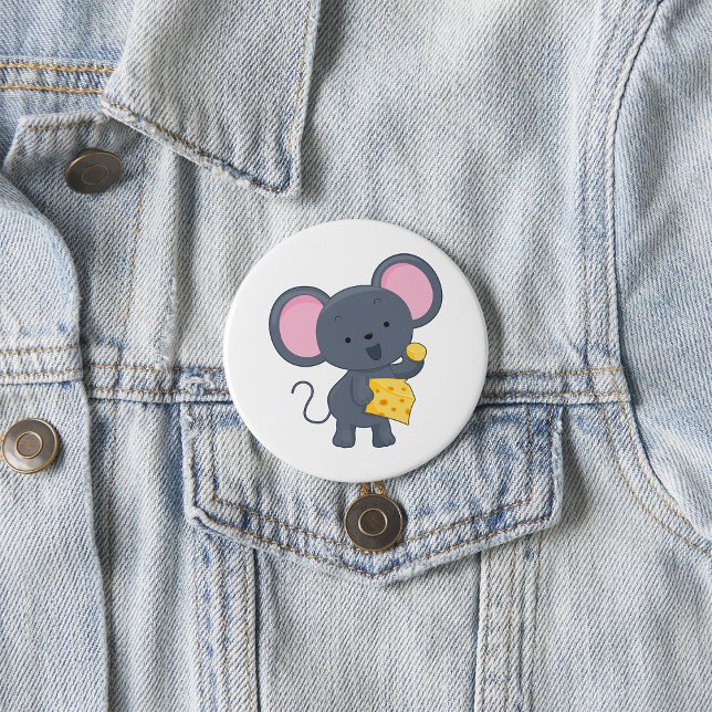 Cartoon Mouse with Cheese Adorable Animal 7.5 Cm Round Badge (Creator Uploaded)