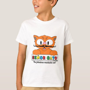 Cartoon Moustache Cat Cute Humourous T-Shirt