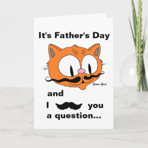 Cartoon Moustache Cat Funny Father's Day Card