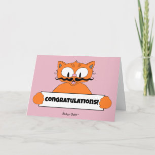 Cartoon Moustache Cat Senor Gato Congratulations Card