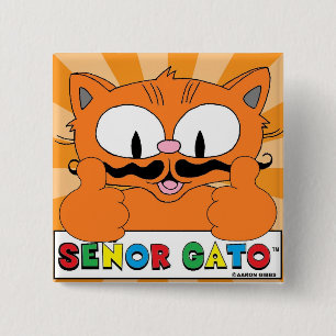 Cartoon Moustache Cat Senor Gato Thumbs Up 15 Cm Square Badge